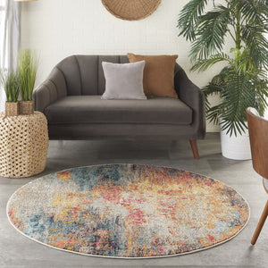 HomeRoots 4' Multicolor Abstract Power Loom Area Rug - Vibrant, Non-Skid, Plush Design for Modern Spaces 5' Round Round 480212