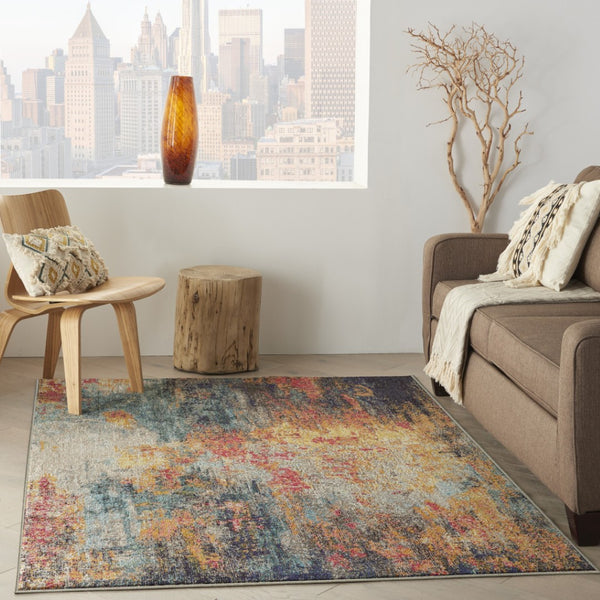 HomeRoots 4' Multicolor Abstract Power Loom Area Rug - Vibrant, Non-Skid, Plush Design for Modern Spaces 5' X 7' Rectangle 480213