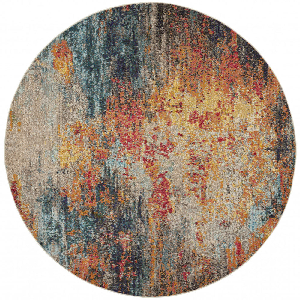 Homeroots 8' X 8' Multicolor Round Abstract Power Loom Non Skid Area Rug  Polypropylene 480214