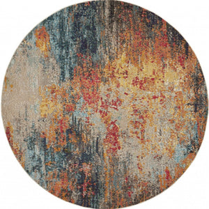 HomeRoots 4' Multicolor Abstract Power Loom Area Rug - Vibrant, Non-Skid, Plush Design for Modern Spaces 8' Round Round 480214