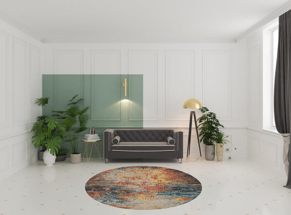 HomeRoots 4' Multicolor Abstract Power Loom Area Rug - Vibrant, Non-Skid, Plush Design for Modern Spaces 8' Round Round 480214