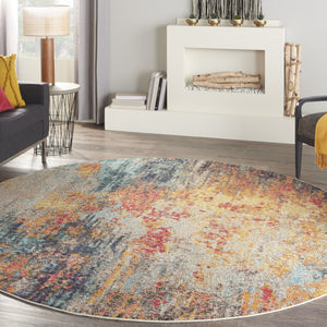 HomeRoots 4' Multicolor Abstract Power Loom Area Rug - Vibrant, Non-Skid, Plush Design for Modern Spaces 8' Round Round 480214