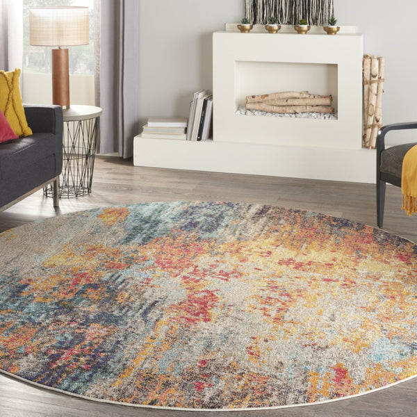 HomeRoots 4' Multicolor Abstract Power Loom Area Rug - Vibrant, Non-Skid, Plush Design for Modern Spaces 8' Round Round 480214
