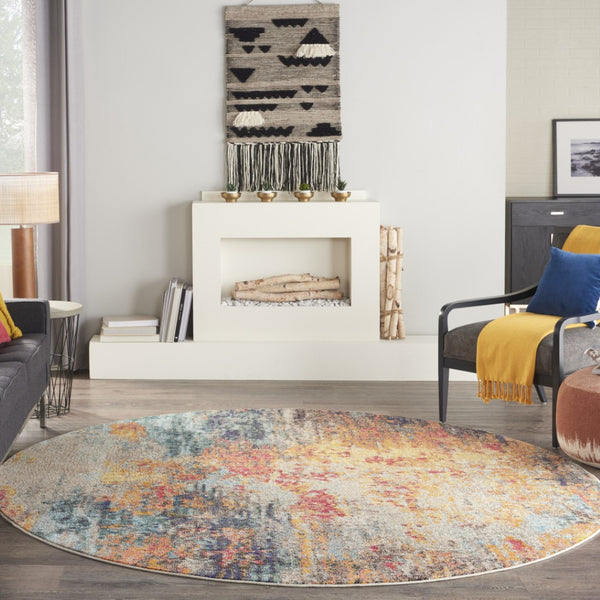 HomeRoots 4' Multicolor Abstract Power Loom Area Rug - Vibrant, Non-Skid, Plush Design for Modern Spaces 8' Round Round 480214