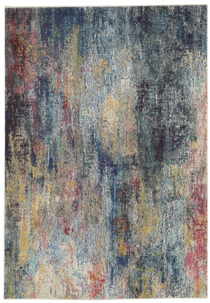 HomeRoots 4' Blue and Ivory Abstract Distressed Area Rug – Modern, Durable, and Easy-Care for Any Space 4' X 6' Rectangle 480217