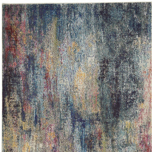 HomeRoots 4' Blue and Ivory Abstract Distressed Area Rug – Modern, Durable, and Easy-Care for Any Space 4' X 6' Rectangle 480217