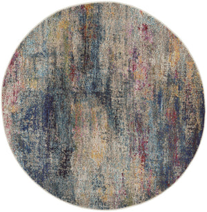 HomeRoots 4' Blue and Ivory Abstract Distressed Area Rug – Modern, Durable, and Easy-Care for Any Space 4' Round Round 480218
