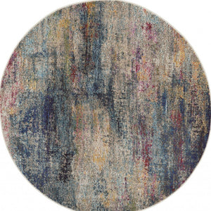 HomeRoots 4' Blue and Ivory Abstract Distressed Area Rug – Modern, Durable, and Easy-Care for Any Space 4' Round Round 480218