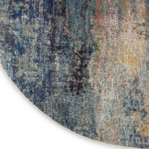 HomeRoots 4' Blue and Ivory Abstract Distressed Area Rug – Modern, Durable, and Easy-Care for Any Space 4' Round Round 480218