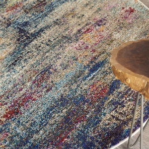 HomeRoots 4' Blue and Ivory Abstract Distressed Area Rug – Modern, Durable, and Easy-Care for Any Space 4' Round Round 480218