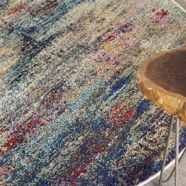 HomeRoots 4' Blue and Ivory Abstract Distressed Area Rug – Modern, Durable, and Easy-Care for Any Space 4' Round Round 480218
