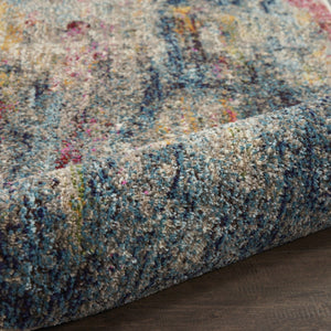HomeRoots 4' Blue and Ivory Abstract Distressed Area Rug – Modern, Durable, and Easy-Care for Any Space 5' Round Round 480219