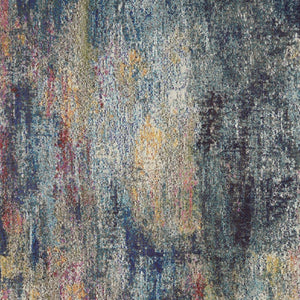 HomeRoots 4' Blue and Ivory Abstract Distressed Area Rug – Modern, Durable, and Easy-Care for Any Space 5' X 7' Rectangle 480220