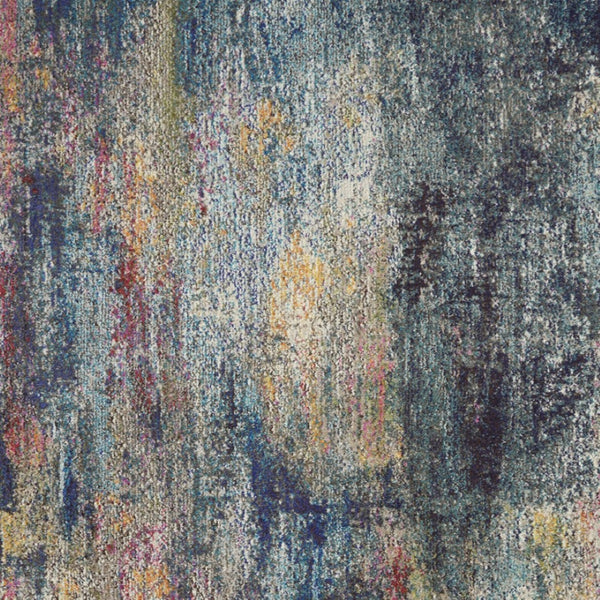 HomeRoots 4' Blue and Ivory Abstract Distressed Area Rug – Modern, Durable, and Easy-Care for Any Space 5' X 7' Rectangle 480220