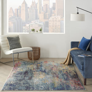 HomeRoots 4' Blue and Ivory Abstract Distressed Area Rug – Modern, Durable, and Easy-Care for Any Space 5' X 7' Rectangle 480220
