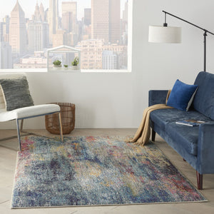 HomeRoots 4' Blue and Ivory Abstract Distressed Area Rug – Modern, Durable, and Easy-Care for Any Space 5' X 7' Rectangle 480220