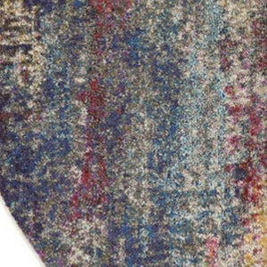 HomeRoots 4' Blue and Ivory Abstract Distressed Area Rug – Modern, Durable, and Easy-Care for Any Space 8' Round Round 480221