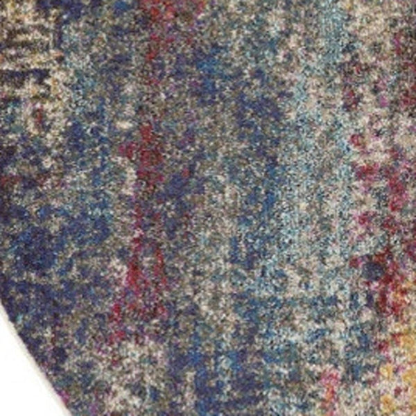 HomeRoots 4' Blue and Ivory Abstract Distressed Area Rug – Modern, Durable, and Easy-Care for Any Space 8' Round Round 480221