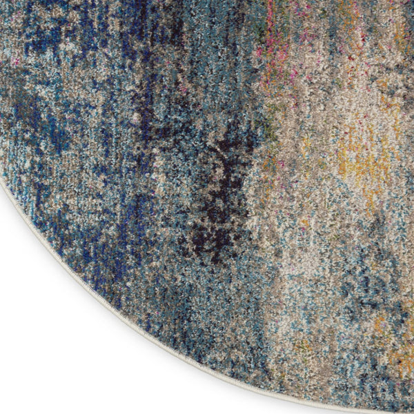HomeRoots 4' Blue and Ivory Abstract Distressed Area Rug – Modern, Durable, and Easy-Care for Any Space 8' Round Round 480221