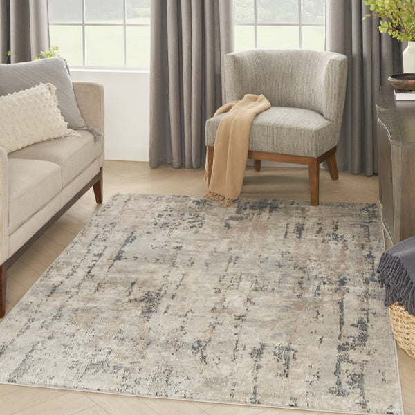 Homeroots 4' X 6' Beige And Grey Abstract Power Loom Non Skid Area Rug  Polypropylene 480225