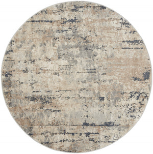 Homeroots 5' X 5' Beige And Grey Round Abstract Power Loom Non Skid Area Rug  Polypropylene 480227