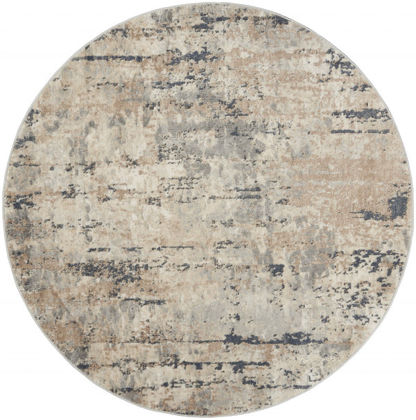 Homeroots 5' X 5' Beige And Grey Round Abstract Power Loom Non Skid Area Rug  Polypropylene 480227