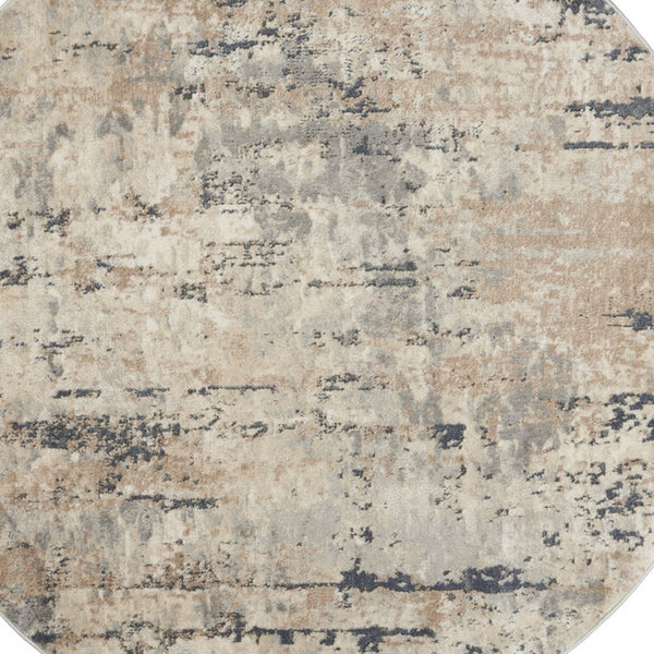 Homeroots 5' X 5' Beige And Grey Round Abstract Power Loom Non Skid Area Rug  Polypropylene 480227