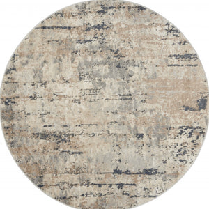 Homeroots 5' X 5' Beige And Grey Round Abstract Power Loom Non Skid Area Rug  Polypropylene 480227