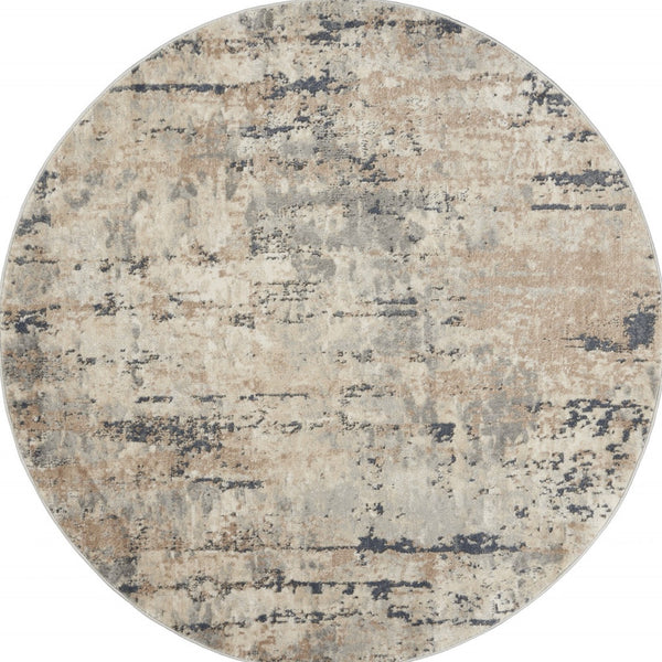 Homeroots 5' X 5' Beige And Grey Round Abstract Power Loom Non Skid Area Rug  Polypropylene 480227