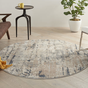 Homeroots 5' X 5' Beige And Grey Round Abstract Power Loom Non Skid Area Rug  Polypropylene 480227