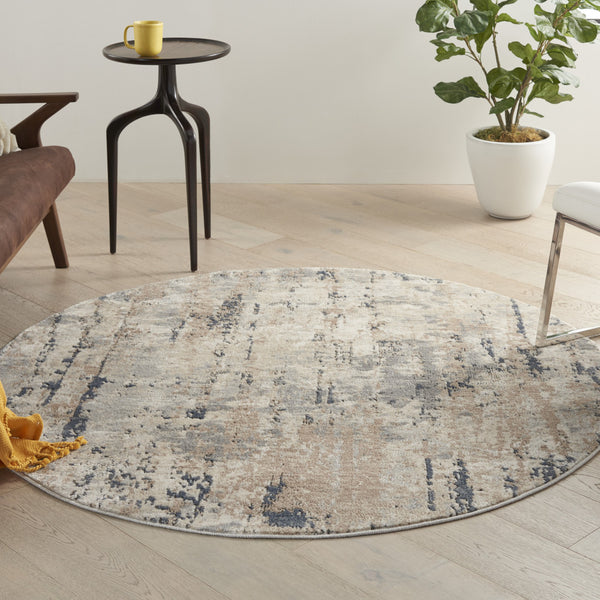 Homeroots 5' X 5' Beige And Grey Round Abstract Power Loom Non Skid Area Rug  Polypropylene 480227
