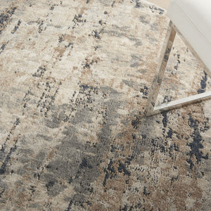 Homeroots 5' X 5' Beige And Grey Round Abstract Power Loom Non Skid Area Rug  Polypropylene 480227