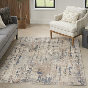 HomeRoots 5' Sophisticated Beige and Grey Abstract Area Rug - Non-Skid, Power-Loomed for Modern Spaces 5' X 7' Rectangle 480228