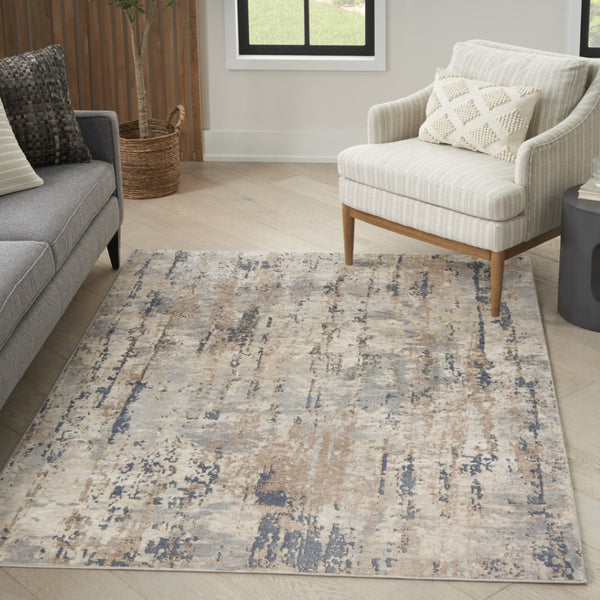 HomeRoots 5' Sophisticated Beige and Grey Abstract Area Rug - Non-Skid, Power-Loomed for Modern Spaces 5' X 7' Rectangle 480228