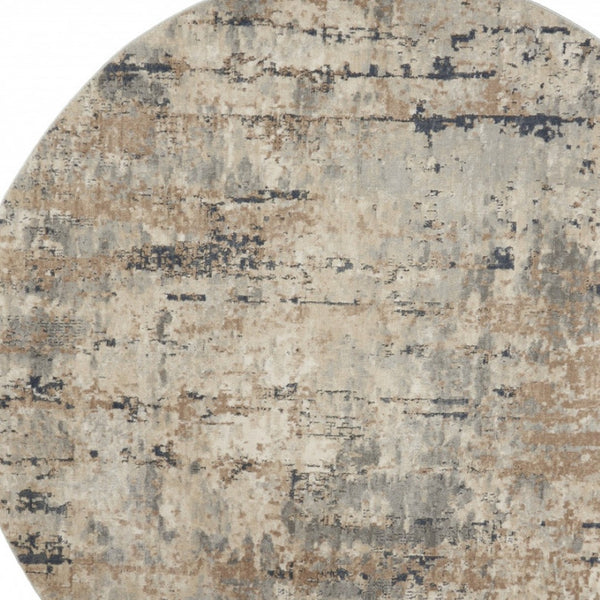 HomeRoots 5' Sophisticated Beige and Grey Abstract Area Rug - Non-Skid, Power-Loomed for Modern Spaces 8' Round Round 480229