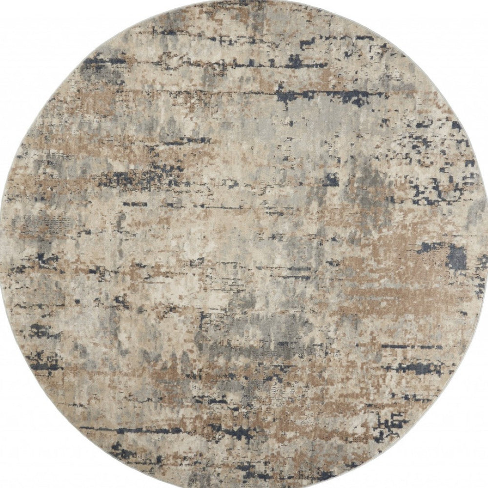 HomeRoots 5' Sophisticated Beige and Grey Abstract Area Rug - Non-Skid, Power-Loomed for Modern Spaces 8' Round Round 480229