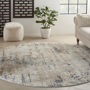 HomeRoots 5' Sophisticated Beige and Grey Abstract Area Rug - Non-Skid, Power-Loomed for Modern Spaces 8' Round Round 480229