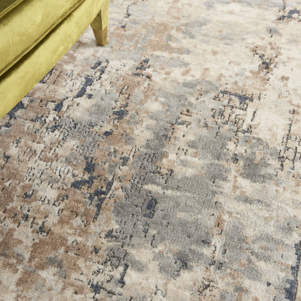 HomeRoots 5' Sophisticated Beige and Grey Abstract Area Rug - Non-Skid, Power-Loomed for Modern Spaces 8' Round Round 480229