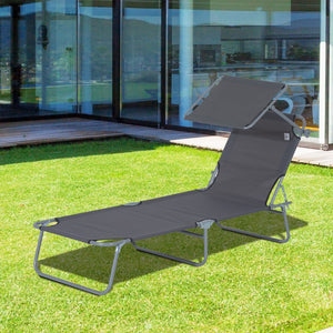 English Elm Outsunny Adjustable Outdoor Lounge Chair With Sun Shade, Portable Folding Chaise For Beach & Camping W2225P174374-GIGA