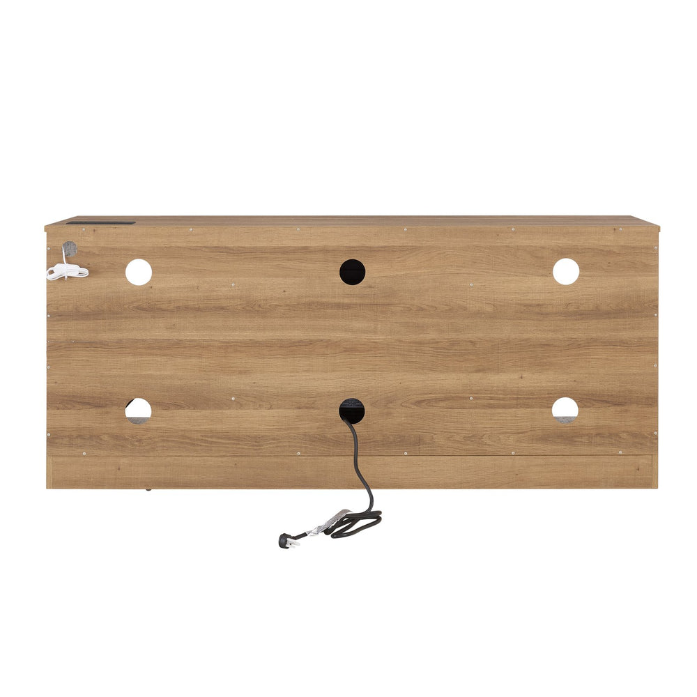 English Elm TV LED Fireplace TV Stand with Bluetooth LED Lights, Remote, USB Charging & Ample Storage, 58" Oak W2275P257558