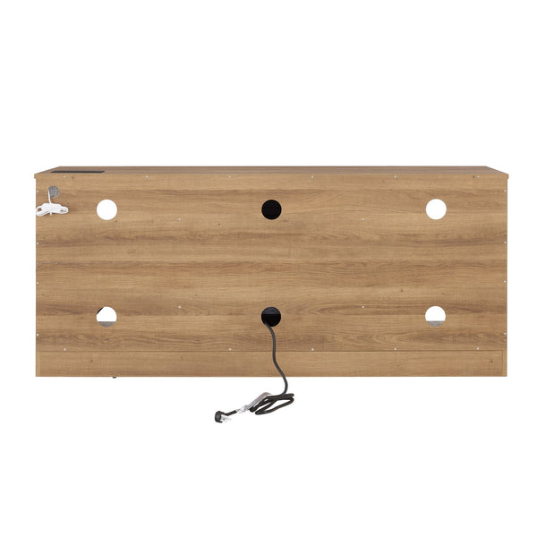 English Elm TV LED Fireplace TV Stand with Bluetooth LED Lights, Remote, USB Charging & Ample Storage, 58" Oak W2275P257558