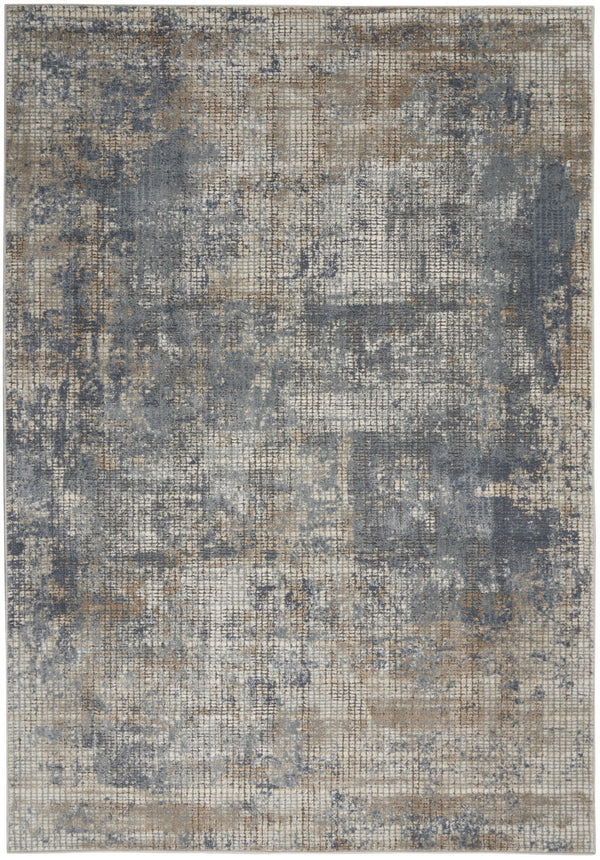 Homeroots 4' X 6' Blue And Beige Abstract Power Loom Distressed Non Skid Area Rug  Polypropylene 480233
