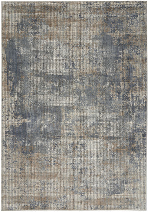 Homeroots 5' X 7' Blue And Beige Abstract Power Loom Distressed Non Skid Area Rug  Polypropylene 480234