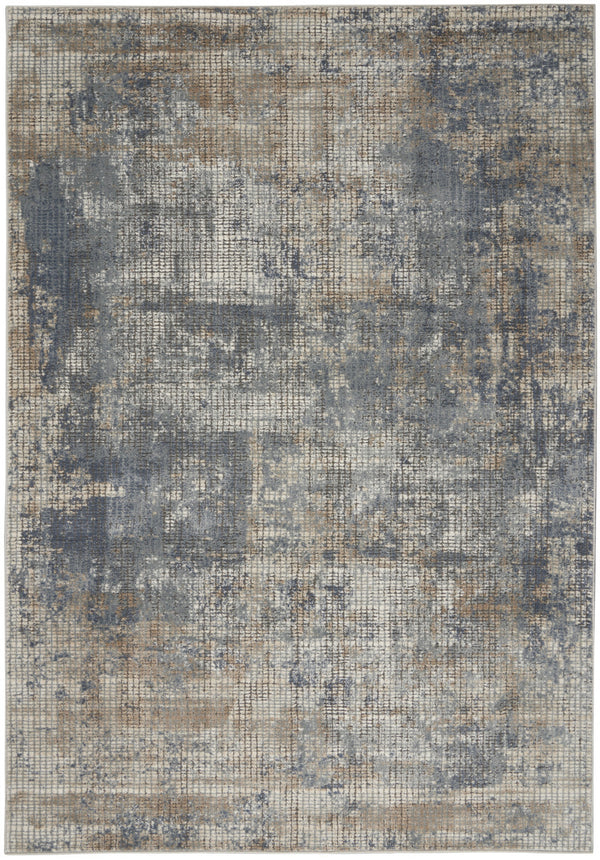 Homeroots 5' X 7' Blue And Beige Abstract Power Loom Distressed Non Skid Area Rug  Polypropylene 480234
