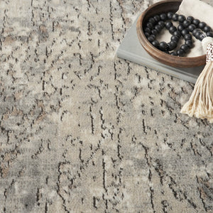 HomeRoots 5' Beige and Grey Abstract Area Rug - Power Loomed, Non-Skid Backing for Living Room Comfort 5' X 7' 480239