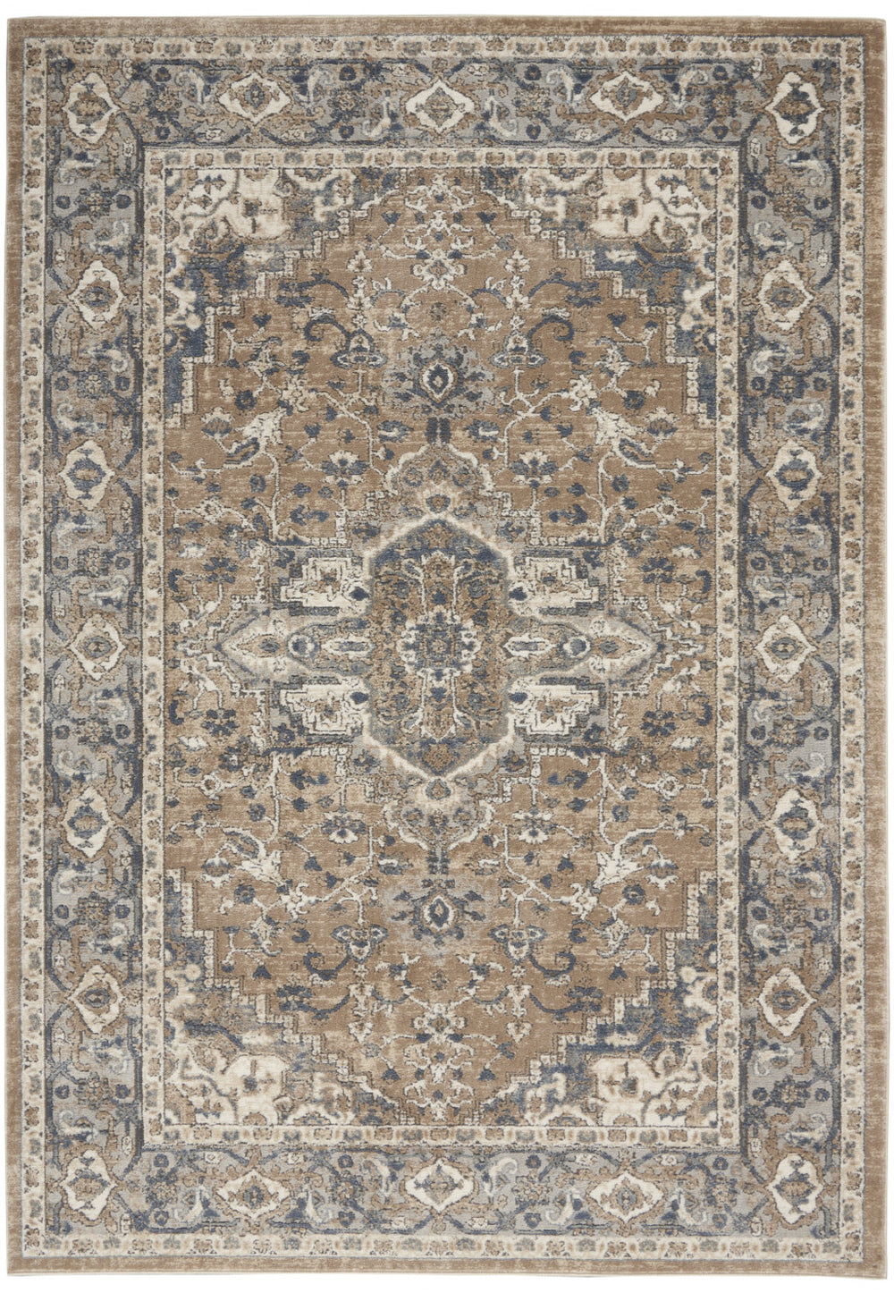 Homeroots 4' X 6' Beige And Grey Oriental Power Loom Non Skid Area Rug  Polypropylene 480248