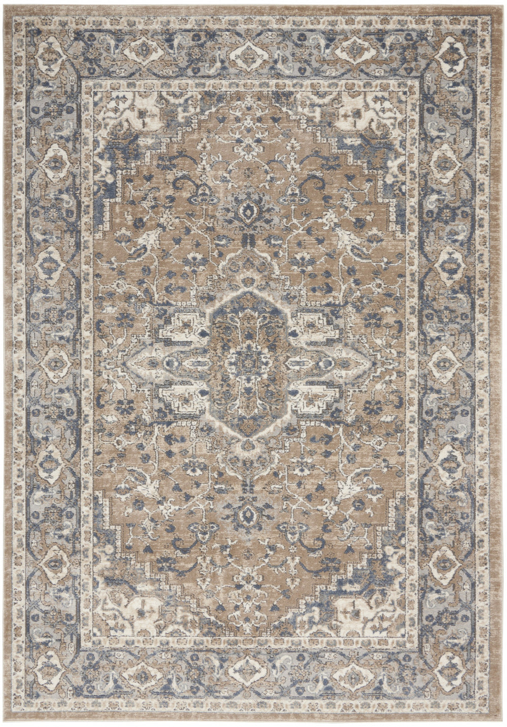 Homeroots 5' X 7' Beige And Grey Oriental Power Loom Non Skid Area Rug  Polypropylene 480251