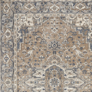 Homeroots 5' X 7' Beige And Grey Oriental Power Loom Non Skid Area Rug  Polypropylene 480251