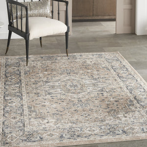 HomeRoots 5' Elegant Beige and Grey Oriental Area Rug - Durable, Non-Skid, Timeless Design for Any Room 5' X 7' Rectangle 480251