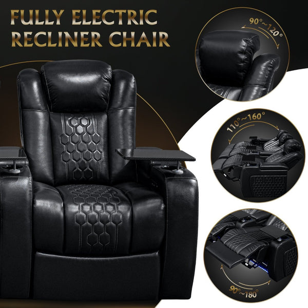 English Elm 93.3"power Recliner Set Nappa Leather Home Theater Rgb Led Memory Foam Seating W3819S00092
